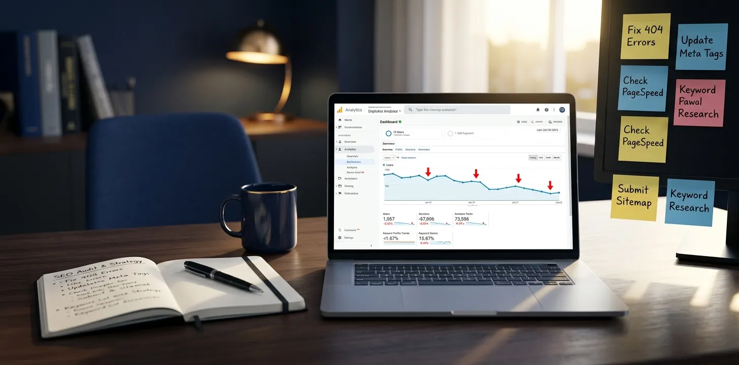 اشتباهات رایج در سئو سایت — نمایش کاهش ترافیک ارگانیک در گوگل آنالیتیکس